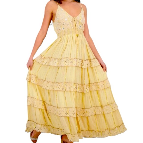 Advance Apparels Dresses & Skirts - Beige Boho Maxi Dress Pearl Embellishment made in India 25202